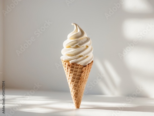 Ice cream cone made waffle light brown soft serve.