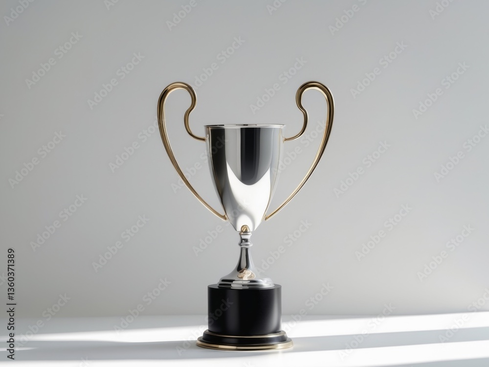 Fototapeta premium Silver trophy black base has two handles either A gleaming gold winners.