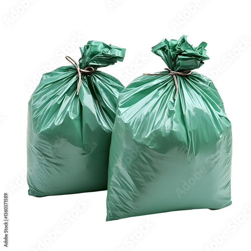 Two Green Tied Trash Bags Waste Disposal Recycling
