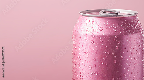 Pink Aluminum Drink Can Covered with Water Drops