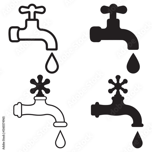 Water Faucet Icons – Symbol of Conservation & Flow