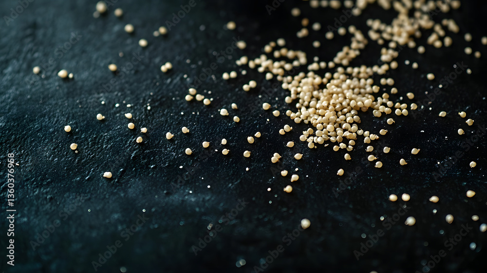 Amaranth seeds spread across a dark surface, their smooth cream texture and tiny size emphasizing their natural beauty. Amaranth seeds spread across a dark surface, their smooth cream texture and tiny size emphasizing their natural beauty.