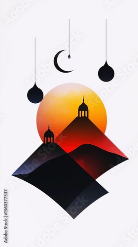 Islamic Sunset Over Mountains