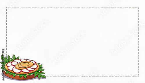 Open-faced sandwich with greens and radishes on white background with copy space