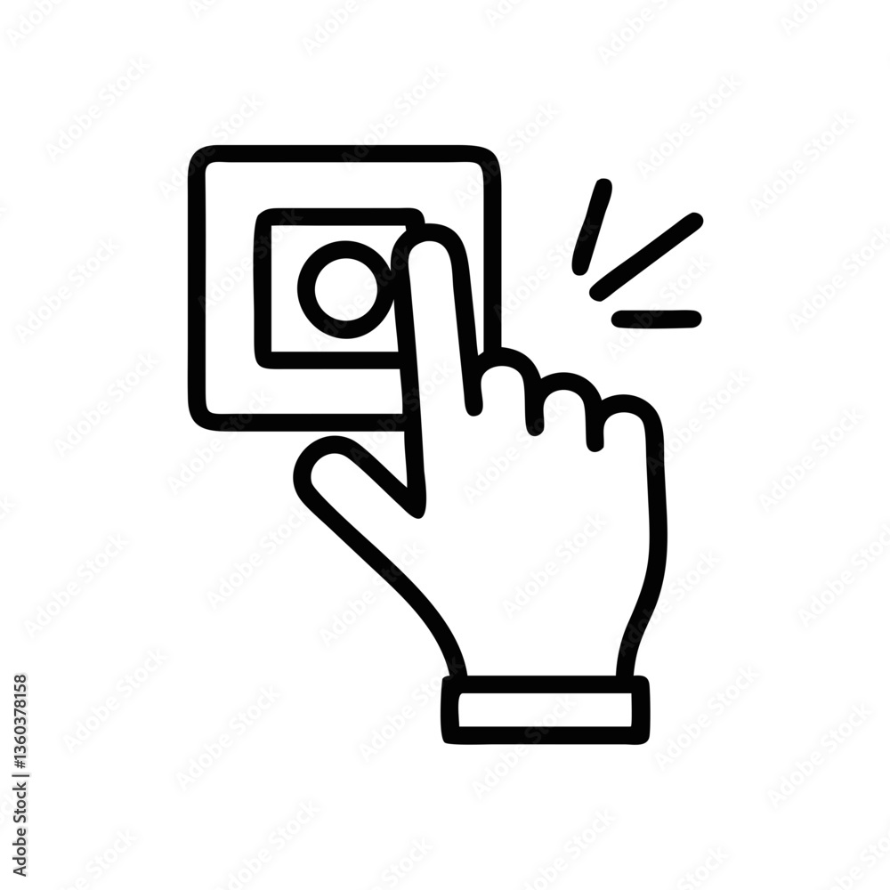 Hand pressing emergency button in a minimalistic style Hand pressing emergency button in a minimalistic style