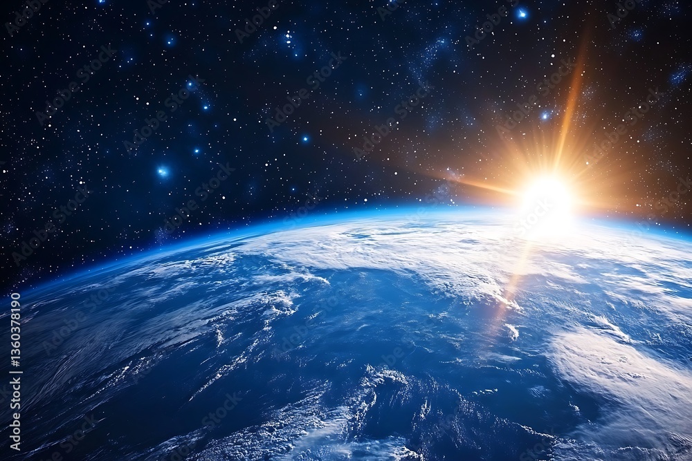 A Brilliant Sunrise Over the Earth with the Sun Peeking from Space A Brilliant Sunrise Over the Earth with the Sun Peeking from Space