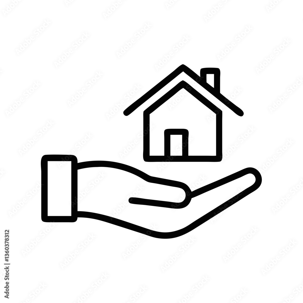 Hand Holding a Small House Icon in Minimalist Style Hand Holding a Small House Icon in Minimalist Style