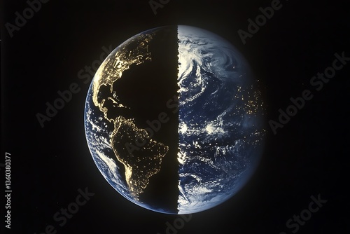 A Close-Up of Planet Earth with a Distinct Line of Day and Night photo