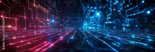 Digital Highway: A dynamic, artistic portrayal of an abstract digital highway, with streams of glowing, pulsating data coursing through the network.