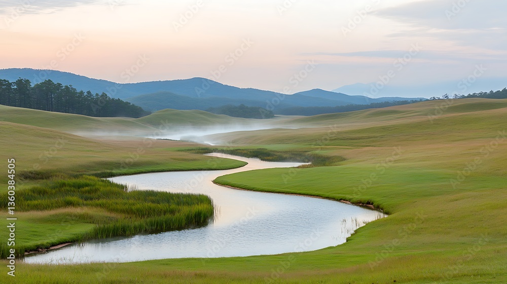 Fototapeta premium Serene Sunrise Valley Stream.
