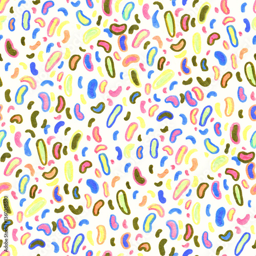 Abstract seamless pattern with watercolor drawing in doodle style. Drawing with markers.