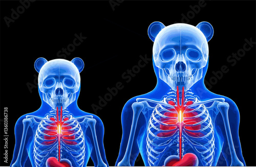 abstract illustration of Ursus maritimus skull transparent polar white bear with blue and red light