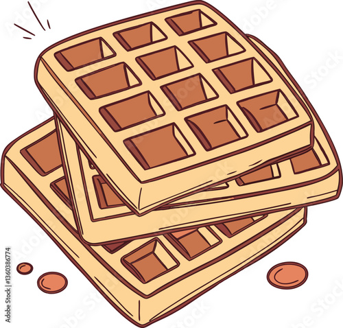 Golden Brown Waffles on Plate with Crispy Texture