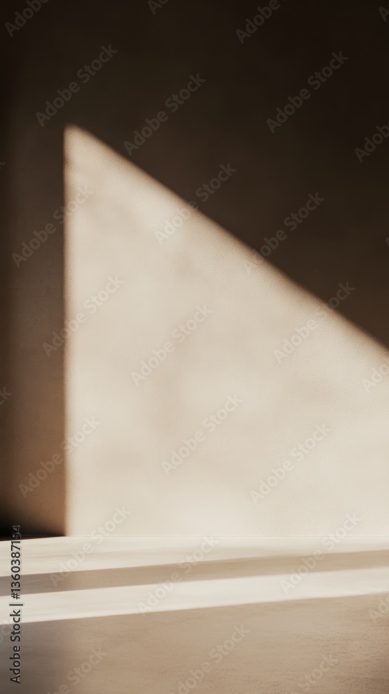 A wide, clean concrete space with a shadow cast on the wall from the sunlight.