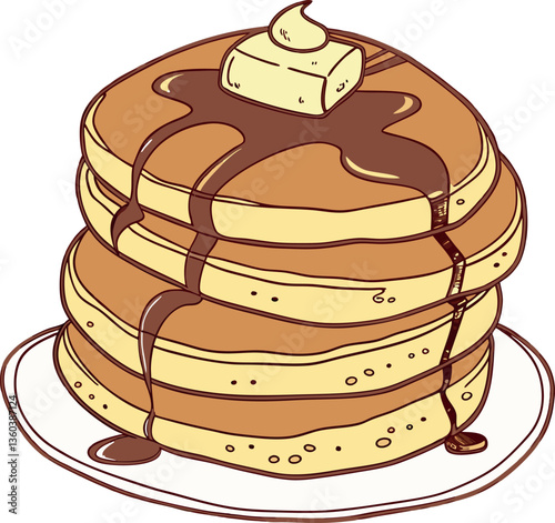 Stack of Fluffy Pancakes Drizzled with Syrup and Butter