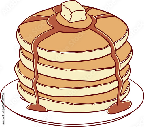 Stack of Fluffy Pancakes Drizzled with Syrup and Butter