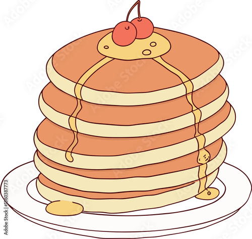 Stack of Fluffy Pancakes Drizzled with Syrup and Butter