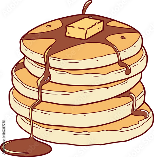 Stack of Fluffy Pancakes Drizzled with Syrup and Butter
