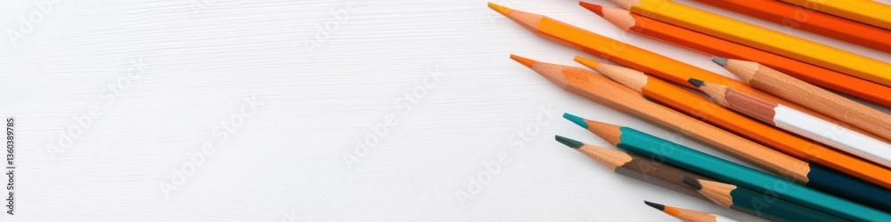 Fototapeta premium Minimalist Creative Tools Vibrant Color-Blocked Pencils Showcasing Design Thinking, Innovative Workspace Aesthetics and Collaborative Storytelling Potential