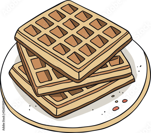 Golden Brown Waffles on Plate with Crispy Texture