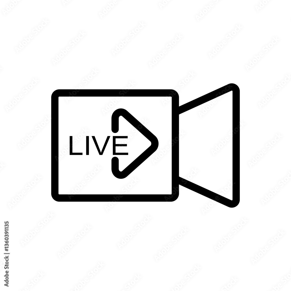 camera icon with live broadcast sign, simple flat style, illustration, logo sign symbol pictogram template, for ui or ux isolated on white for mobile app, editable camera icon with live broadcast sign, simple flat style, illustration, logo sign symbol pictogram template, for ui or ux isolated on white for mobile app, editable