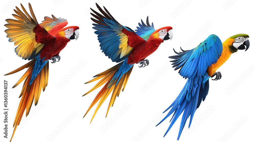 Fototapeta premium Colorful Macaw Birds in Flight
