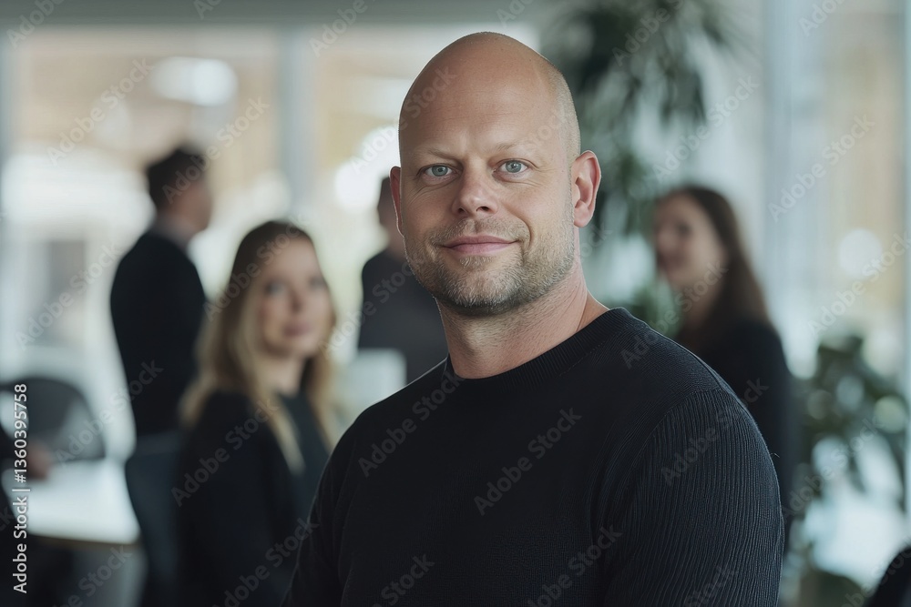Confident businessman leading a team, showcasing expertise and effective communication in a modern office environment, fostering collaboration and achieving success. Confident businessman leading a team, showcasing expertise and effective communication in a modern office environment, fostering collaboration and achieving success.