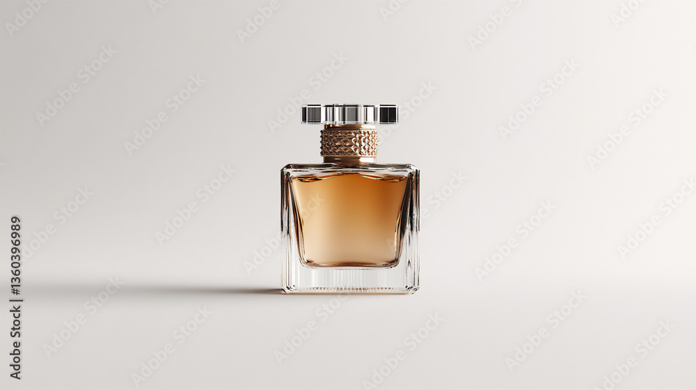 a square glass perfume bottle with a rose gold cap, on a white background. product photography, mockup template, flat lay view from a front perspective. a square glass perfume bottle with a rose gold cap, on a white background. product photography, mockup template, flat lay view from a front perspective.