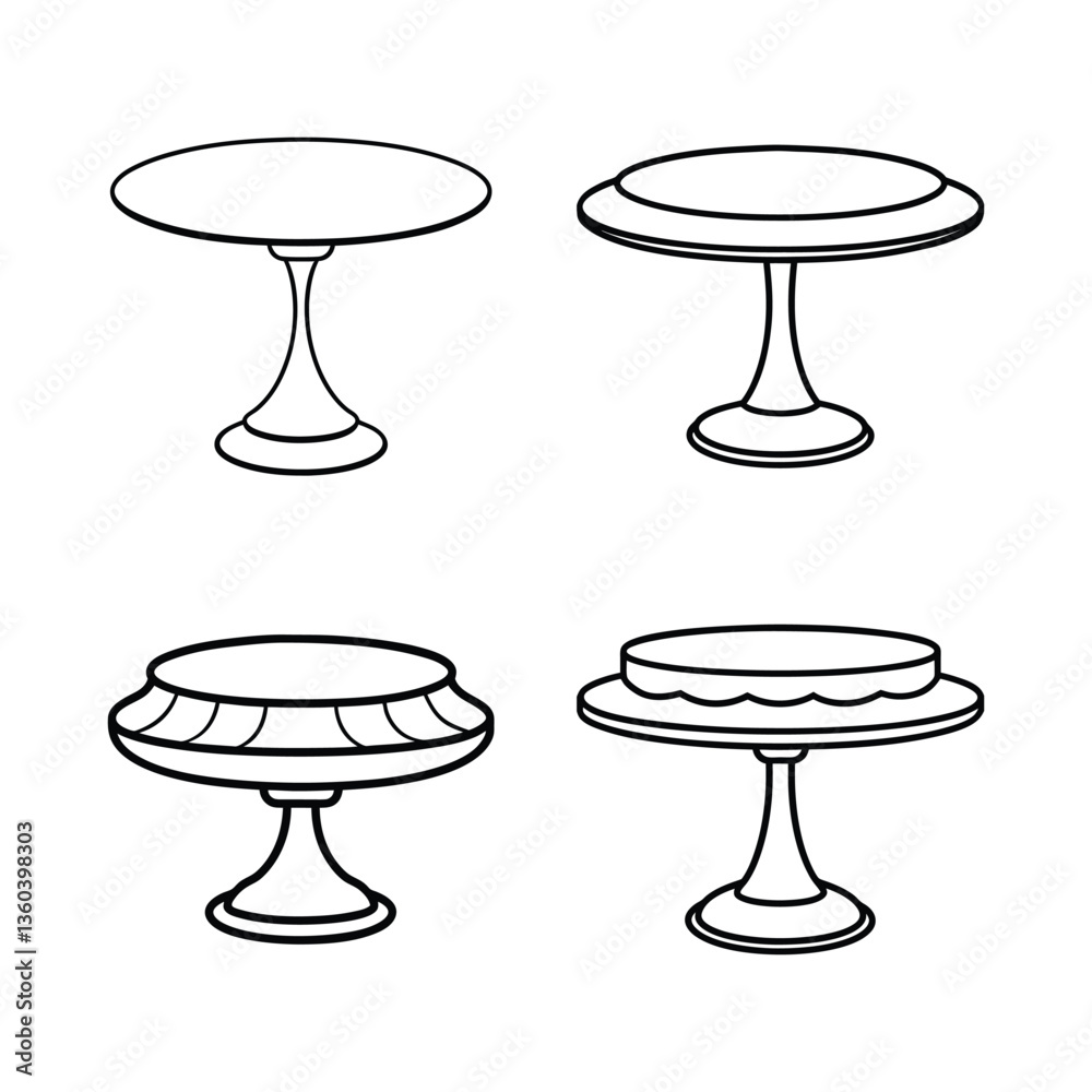 A set of round cake stand line art vector illustration A set of round cake stand line art vector illustration
