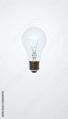A single, illuminated light bulb against a pure white backdrop, one, power