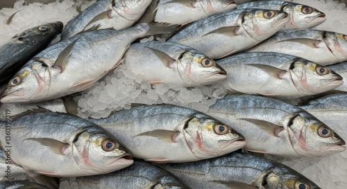 Fresh Shortnose Gar on Ice at Market - Fresh, glistening Shortnose Gar fish on a bed of ice, symbolizing freshness, abundance, healthy eating, seafood market, and culinary delights.