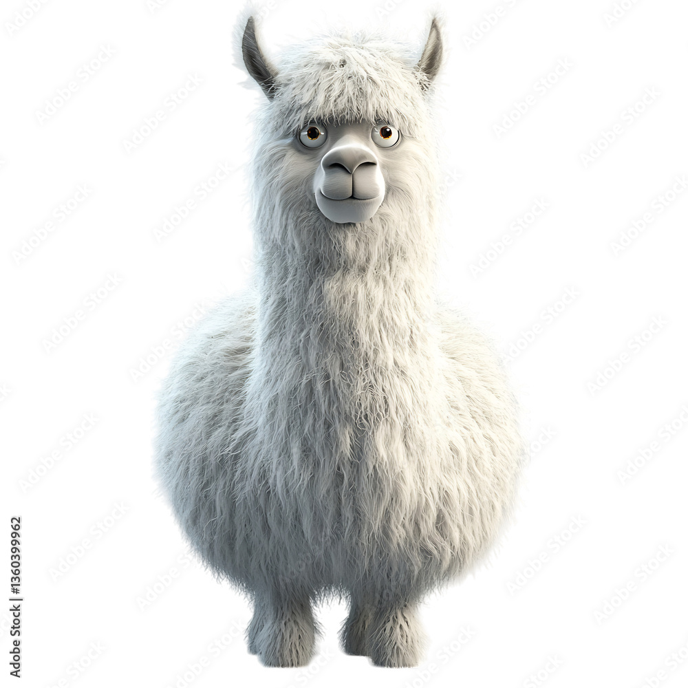 Fototapeta premium Fluffy 3D Llama with Glowing Eyes Isolated on Transparent Background