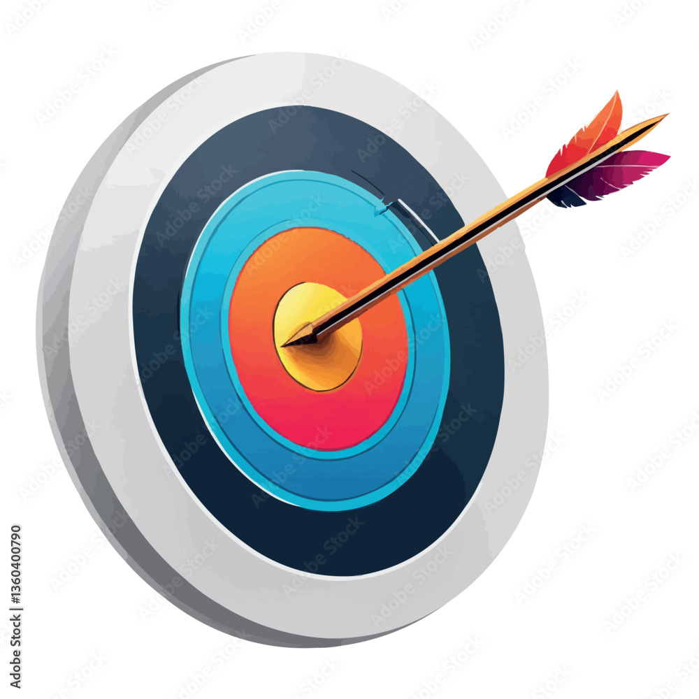 Illustration of an arrow and a target. Archery targets with different shots. An arrow that pierced the center of the target Illustration of an arrow and a target. Archery targets with different shots. An arrow that pierced the center of the target