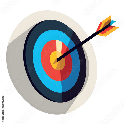 Illustration of an arrow and a target. Archery targets with different shots. An arrow that pierced the center of the target