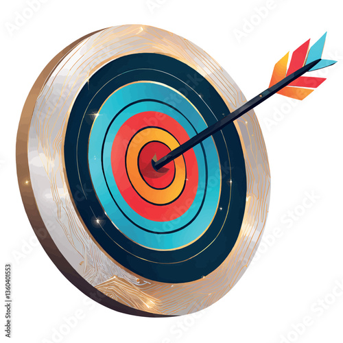Illustration of an arrow and a target. Archery targets with different shots. An arrow that pierced the center of the target