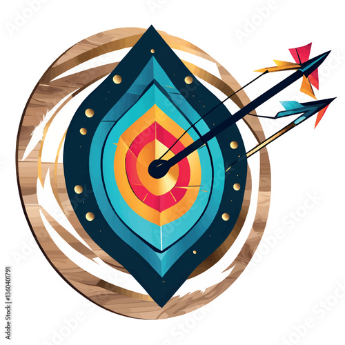 Illustration of an arrow and a target. Archery targets with different shots. An arrow that pierced the center of the target