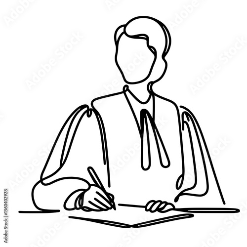 Judge in robe, vector, black line drawing, minimalistic, single line, simple line, isolated, transparent background 