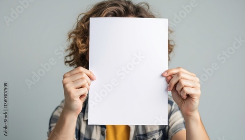 Teenage Girl Holding Up Blank White Paper, Room for Copy, Message or Advertisement, Back to School, Business Concept, Mockup, School and University Collection