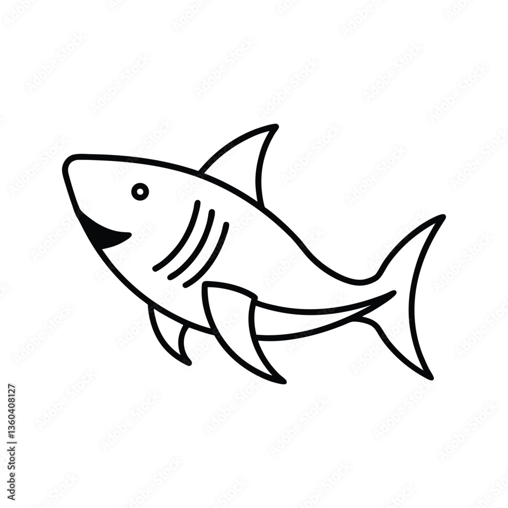 Cartoon shark and fish vector illustration with ocean and marine life elements