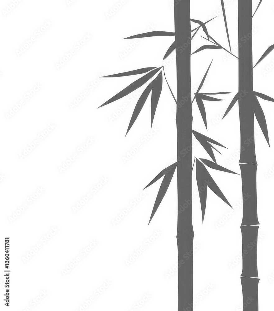 Fototapeta premium Abstract green bamboo silhouette on white backdrop, minimalist design, branch, wallpaper