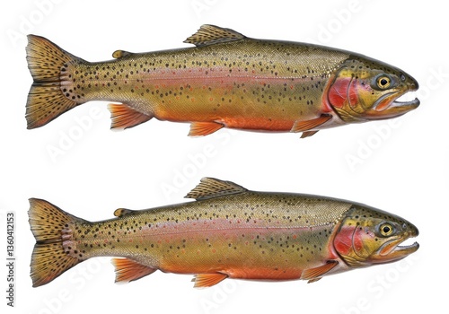 Two Cutthroat Trout on White Background - A pair of vibrant cutthroat trout, showcasing their distinctive markings and colors