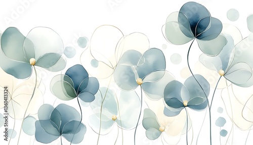 Serene Blue Floral Meadow Illustration.