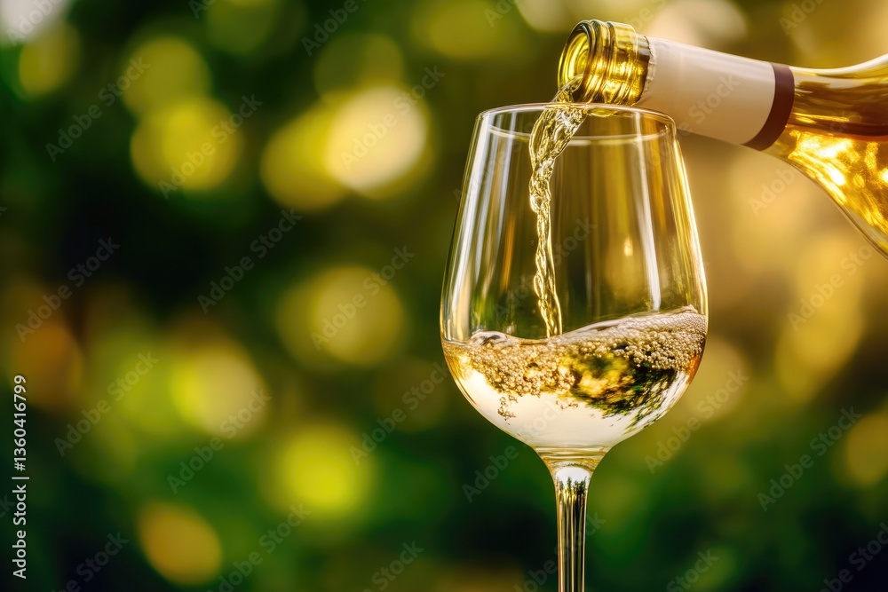 Fototapeta premium Fresh White Wine Being Poured into Crystal Glass