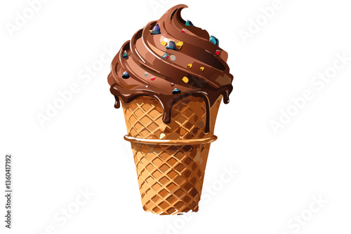 Cucurucho de helado de chocolate fondo blanco, realista, estilo 4k