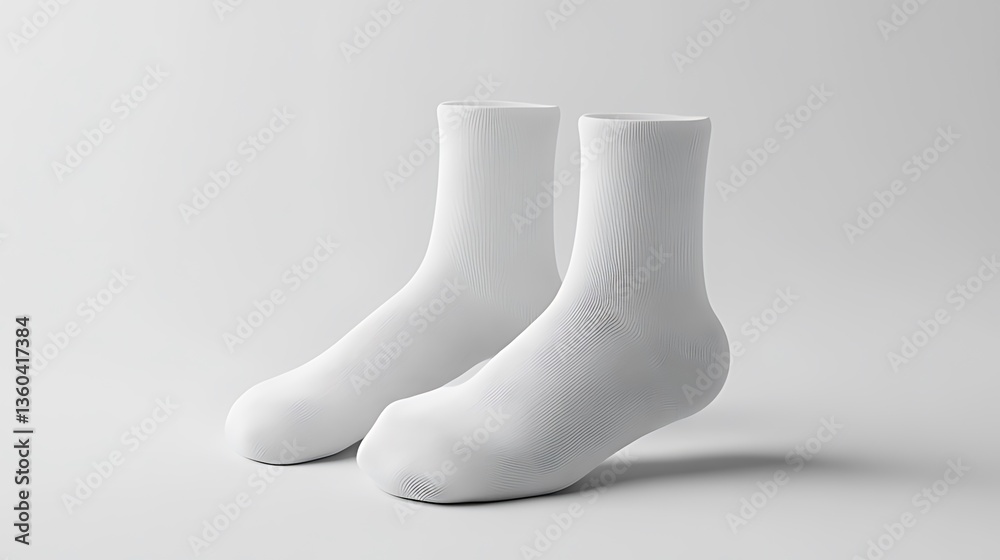 Pair of Minimalist White Socks Upright on a Plain Light-Colored Surface Pair of Minimalist White Socks Upright on a Plain Light-Colored Surface