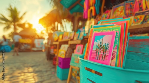 Wallpaper Mural Vibrant Tropical Art Market at Sunset Featuring Palm Tree Prints Torontodigital.ca