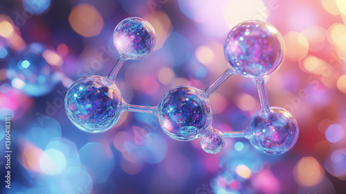 Futuristic representation of an AI-designed chemical compound, bioluminescent molecules interconnected by soft digital waves, sci-fi cybernetic