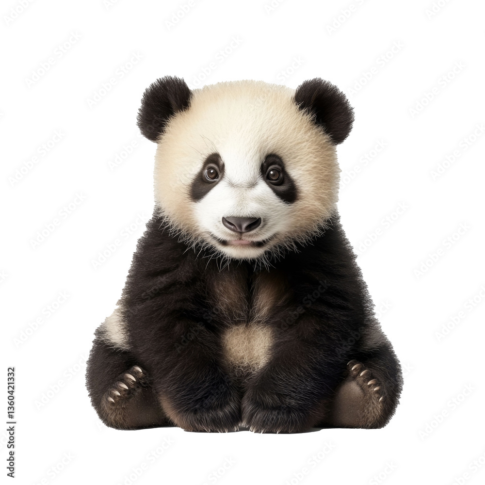 Fototapeta premium cute panda bear sitting and looking at camera, isolate on transparent background