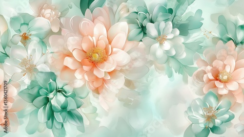 Floral arrangement with peach and teal flowers in a soft pastel background creating a serene atmosphere for relaxation