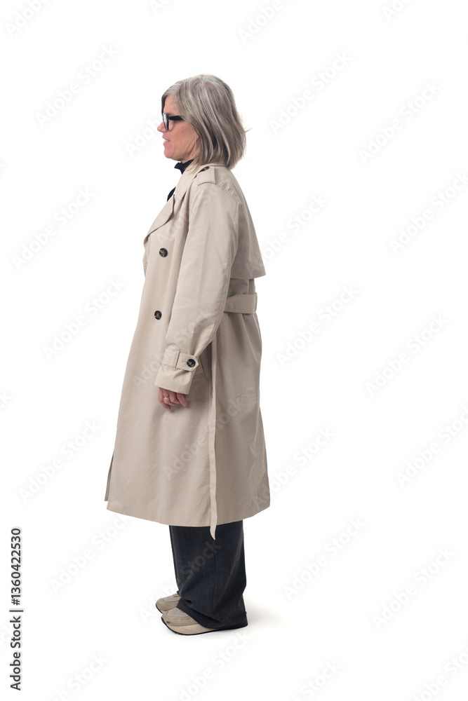 Side view of an adult woman standing on white background Side view of an adult woman standing on white background